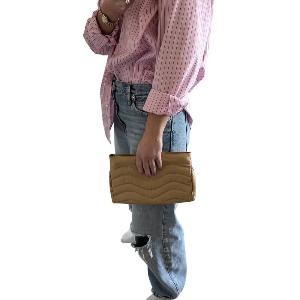 Stunning Vintage Soft Leather Beige Tan Clutch Purse